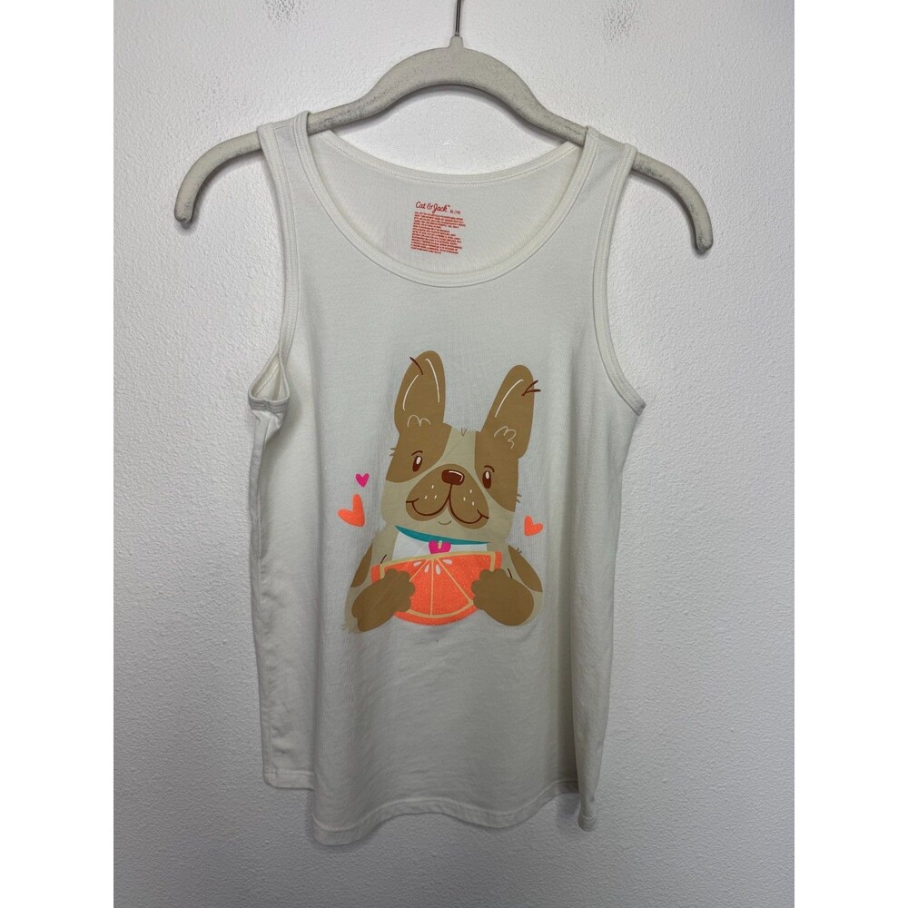 Cat & Jack Girls XL Dog Graphic Print Tank Top White Crewneck Sleeveless Casual
